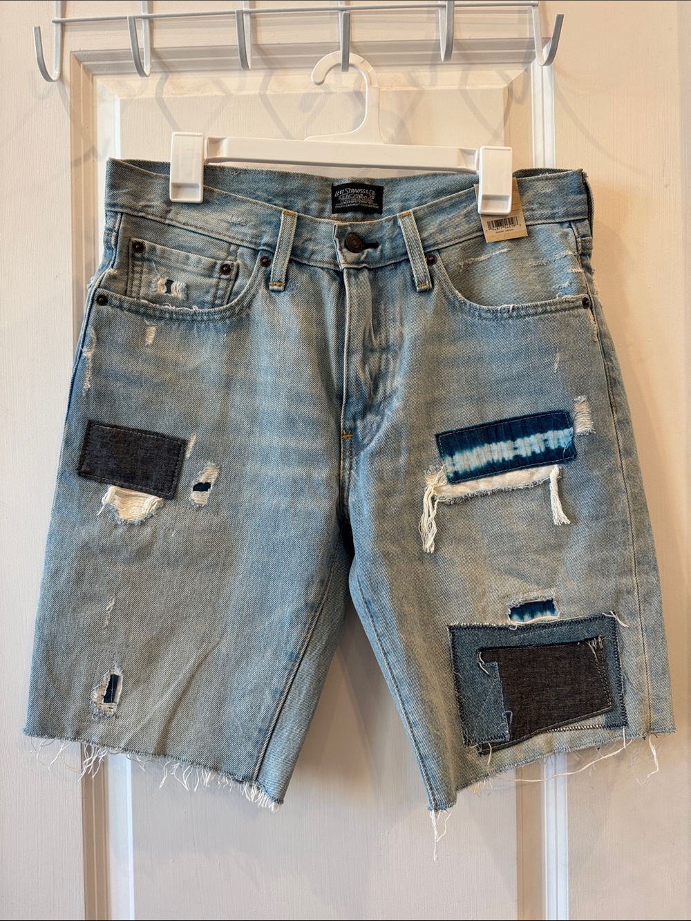 Levis Men's Premium Distressed/Patched Denim Blue Jean Shorts 511 Gray